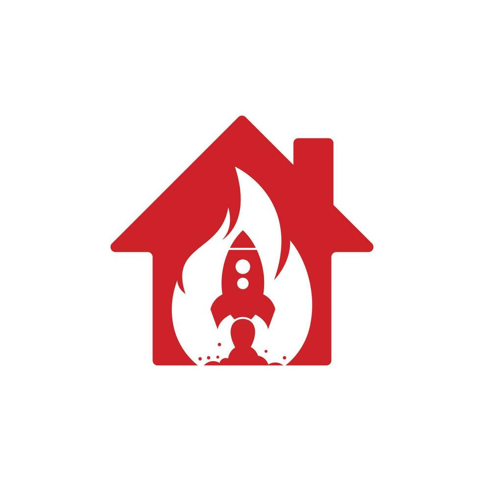 raket brand huis vorm concept logo ontwerp. brand en raket logo combinatie. vlam en vliegtuig symbool of icoon vector