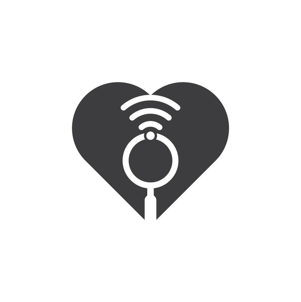 zoeken Wifi hart vorm concept logo vector. Wifi vinder vector logo sjabloon icoon