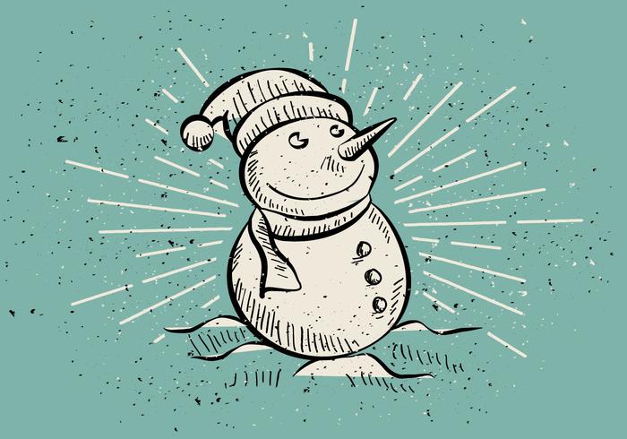Gratis Vintage Handgetekende Kerstman Sneeuwman Achtergrond vector