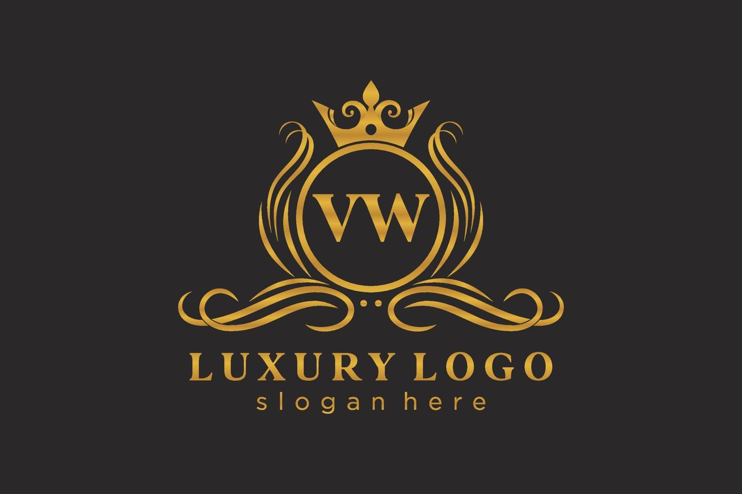 eerste vw brief Koninklijk luxe logo sjabloon in vector kunst voor restaurant, royalty, boetiek, cafe, hotel, heraldisch, sieraden, mode en andere vector illustratie.