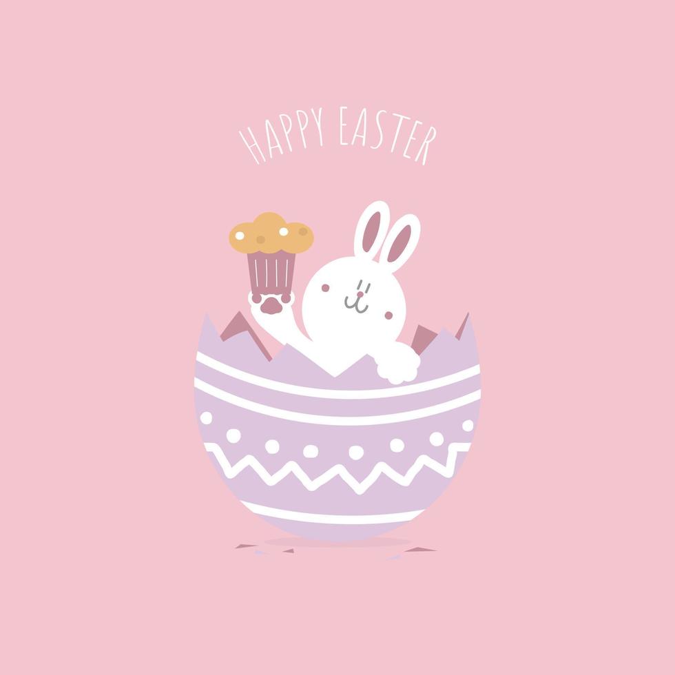 gelukkig Pasen festival met dier huisdier konijn konijn en ei, pastel kleur, vlak vector illustratie tekenfilm karakter