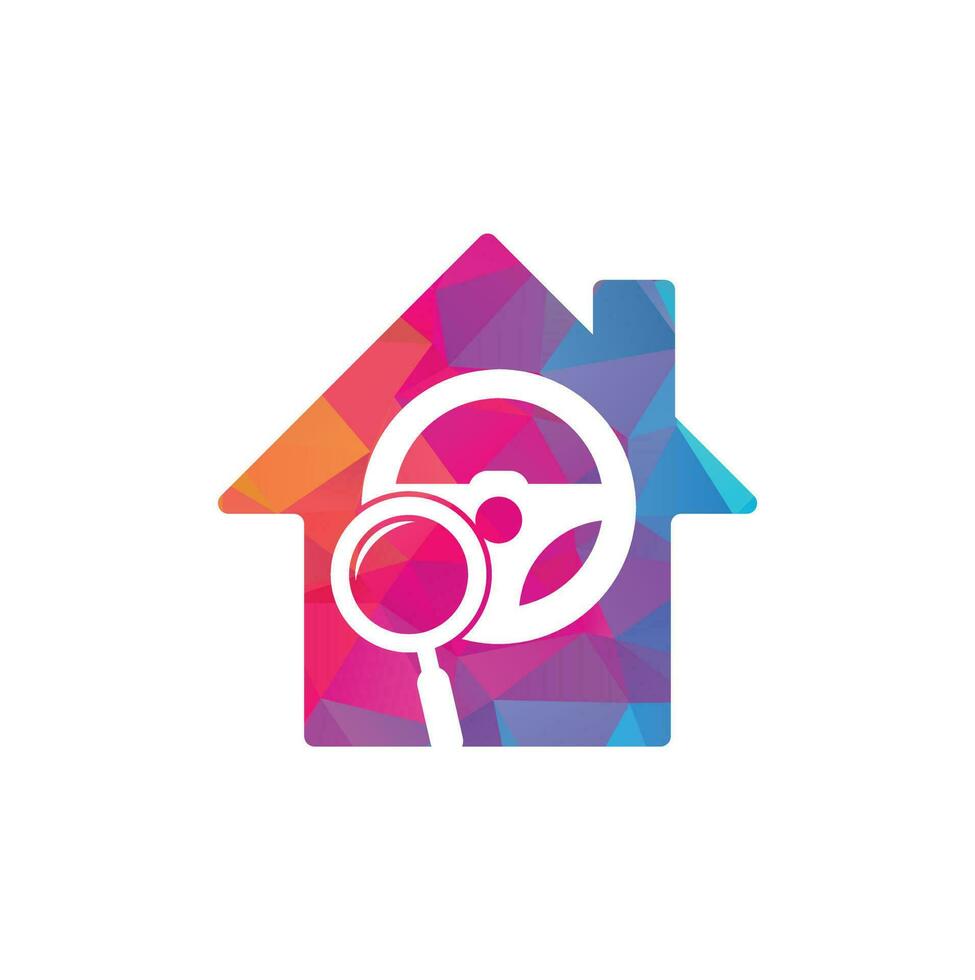 zoeken rit huis vorm concept logo sjabloon. zoeken rit logo ontwerp icoon vector. stuurinrichting wiel en vergroten symbool of icoon. vector