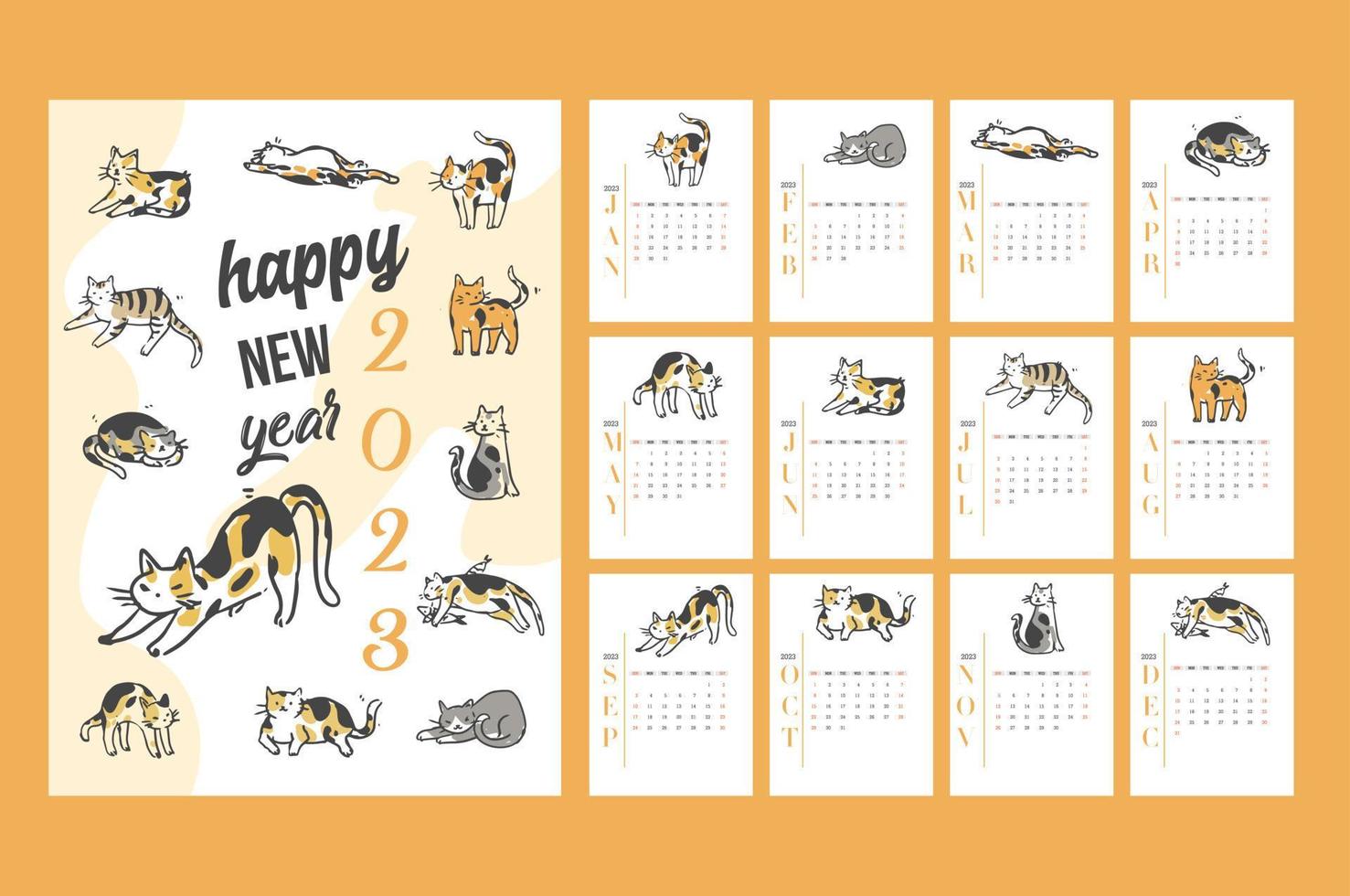 schattig kalender 2023 met huisdier voor kinderen.kunnen worden gebruikt voor afdrukbare grafisch vector