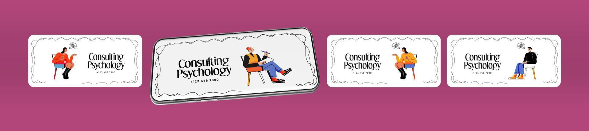 overleg plegen psychologie banners voor mobiel telefoon app vector