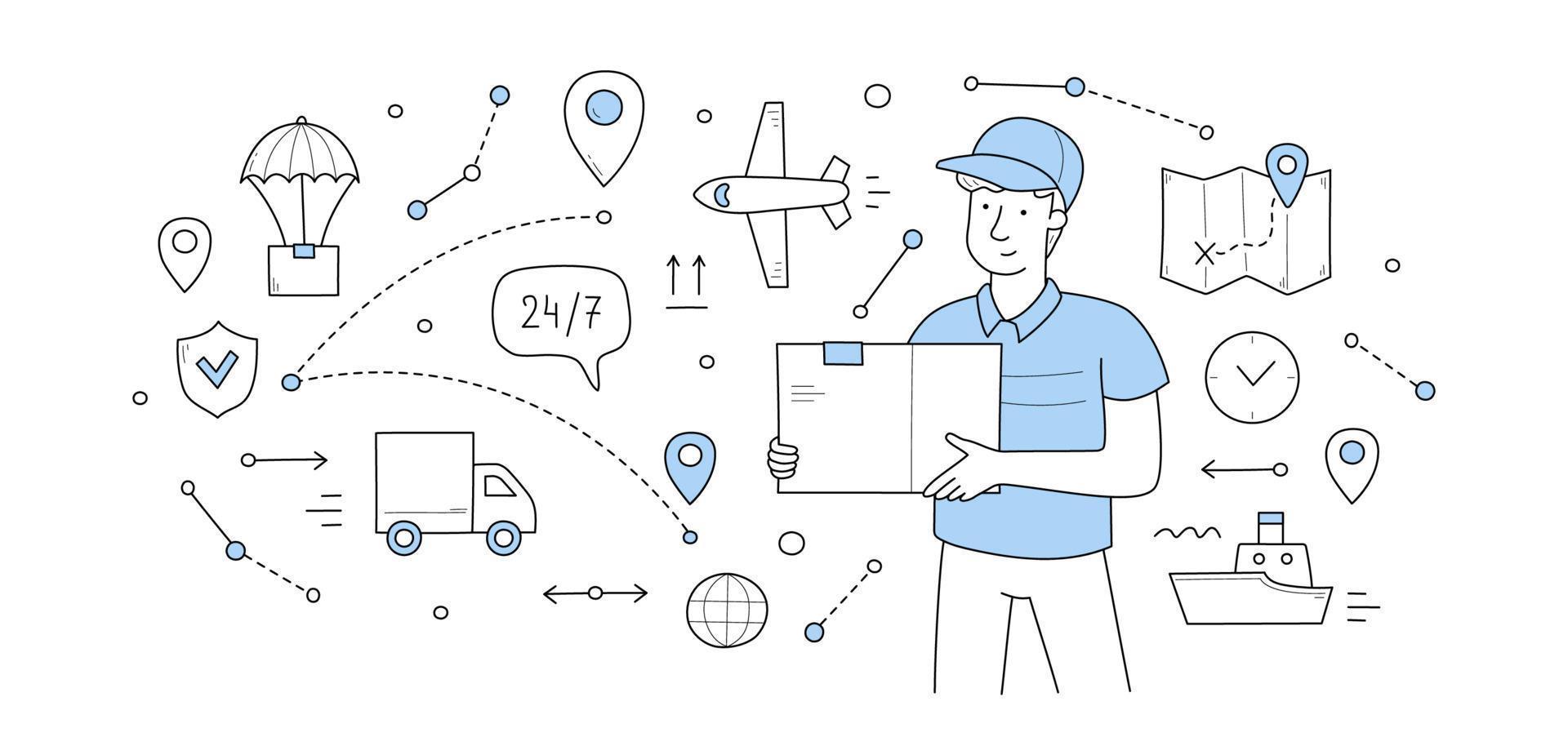 levering onderhoud tekening concept. postbode vector