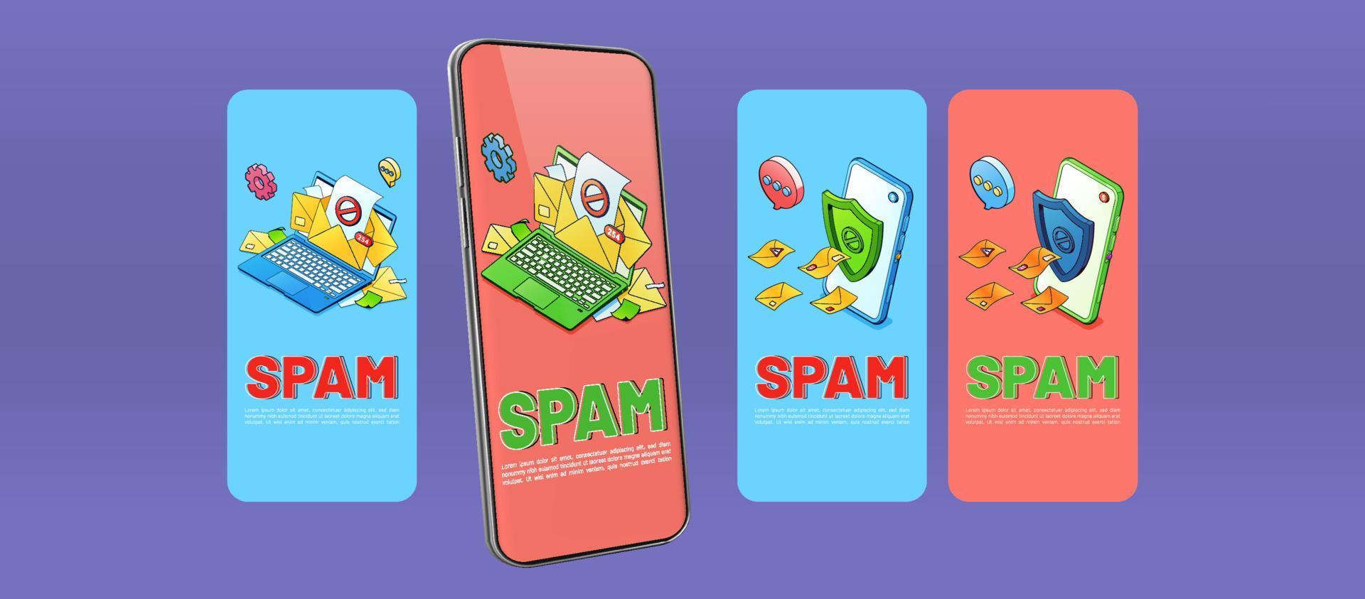 spam bescherming banners voor mobiel telefoon vector