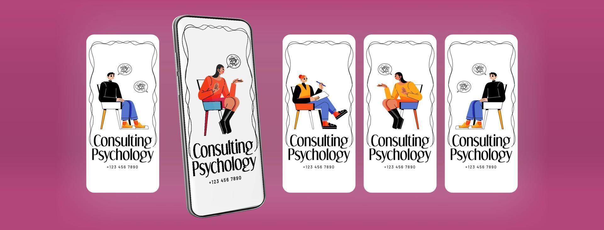 overleg plegen psychologie banners voor mobiel telefoon app vector