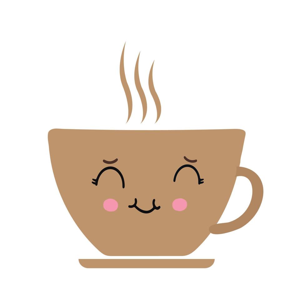 mok met koffie in kawaii stijl. vector illustratie geïsoleerd Aan een wit achtergrond