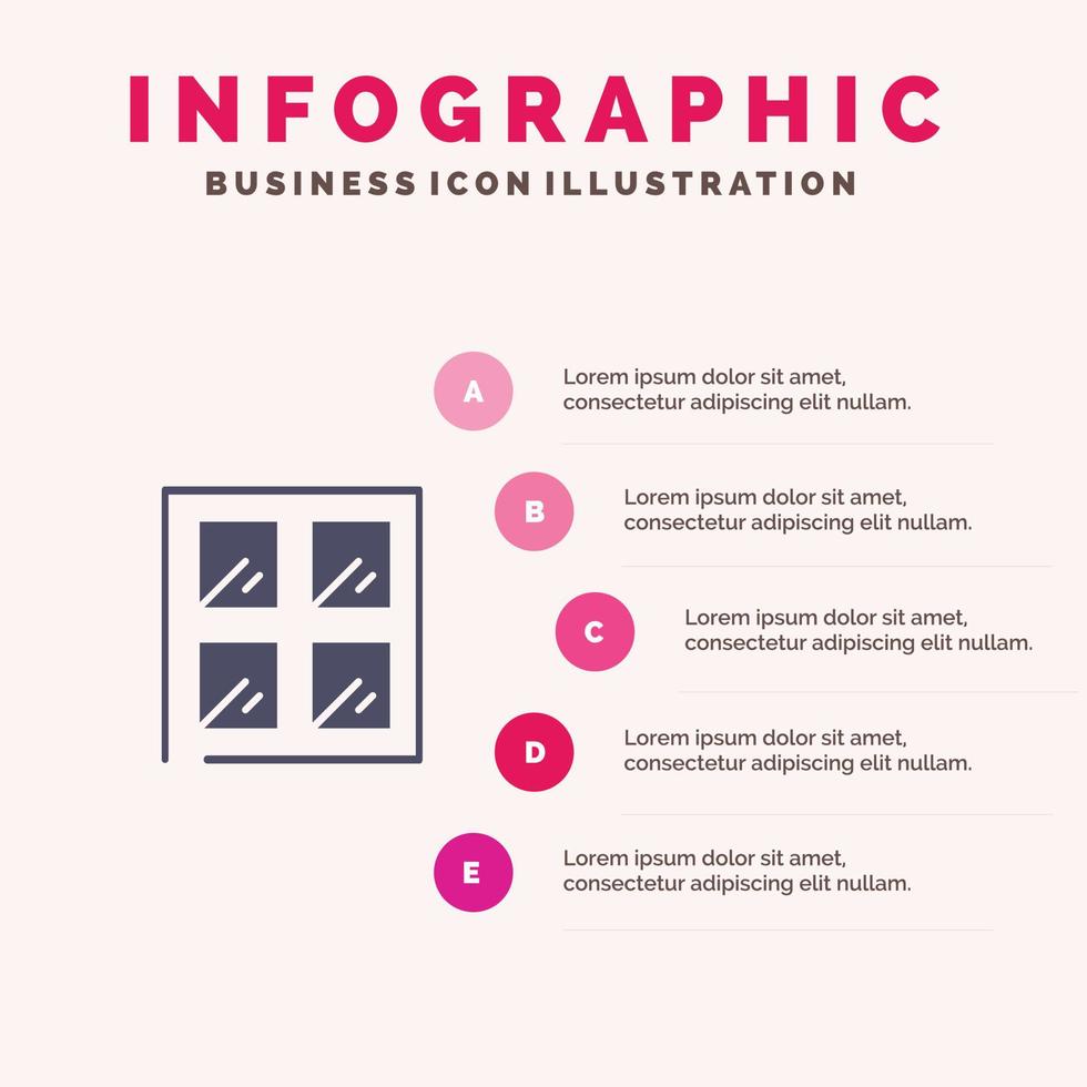 venster bouw gebouw solide icoon infographics 5 stappen presentatie achtergrond vector