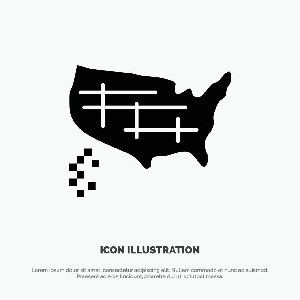 kaart staten Verenigde Verenigde Staten van Amerika solide glyph icoon vector