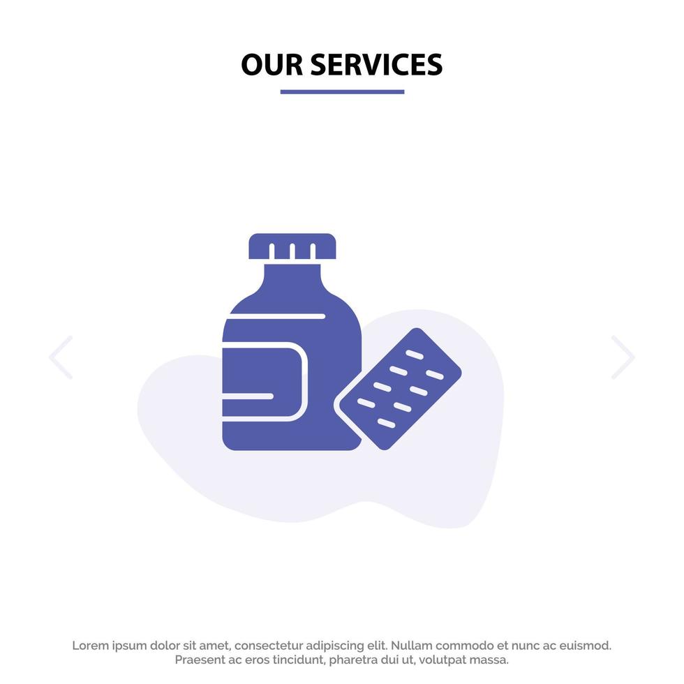 onze Diensten medisch geneeskunde wetenschap solide glyph icoon web kaart sjabloon vector