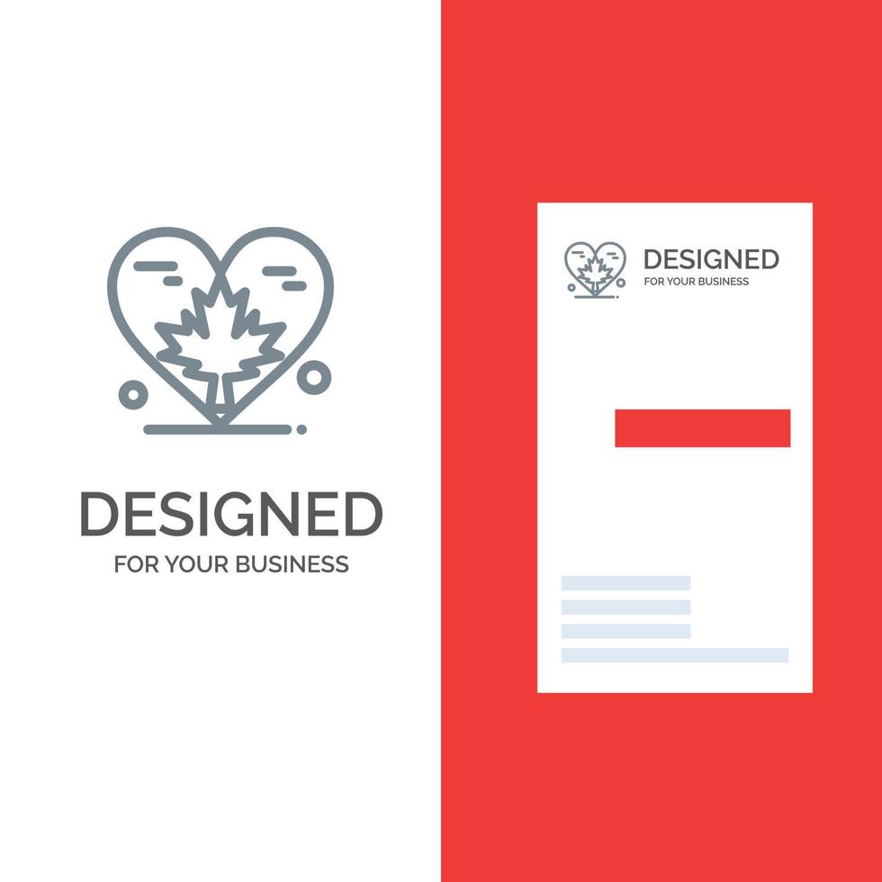 hart liefde herfst Canada blad grijs logo ontwerp en bedrijf kaart sjabloon vector