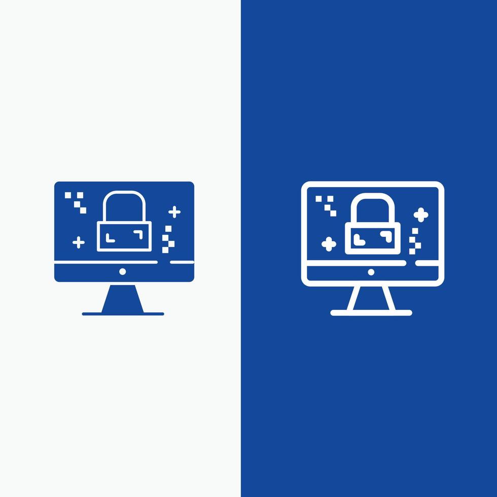 dmca bescherming toezicht houden op scherm slot lijn en glyph solide icoon blauw banier lijn en glyph solide icoon vector
