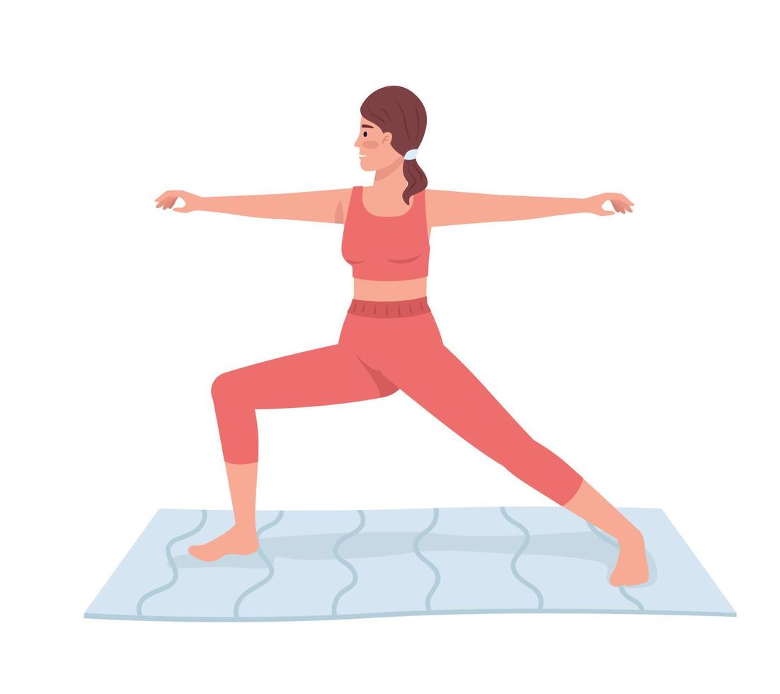 vrouw aan het doen yoga semi vlak kleur vector karakter. bewerkbare figuur. vol lichaam persoon Aan wit. fysiek werkzaamheid gemakkelijk tekenfilm stijl illustratie voor web grafisch ontwerp en animatie