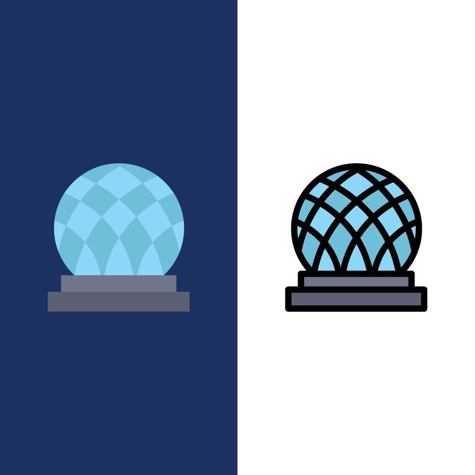 gebouw Canada stad koepel pictogrammen vlak en lijn gevulde icoon reeks vector blauw achtergrond