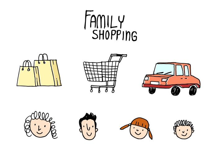 Familie winkelen doodle vector