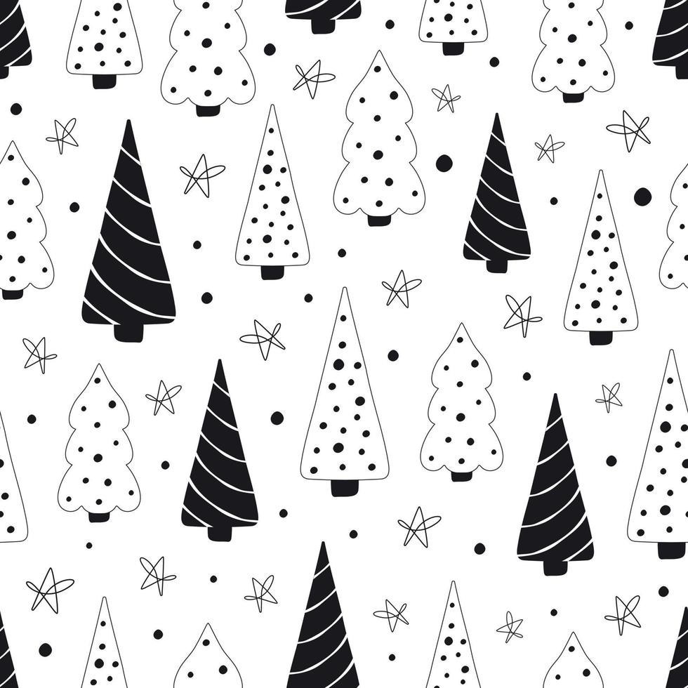 Kerstmis naadloos patroon met net bomen en sneeuwvlok dots Aan wit achtergrond. achtergrond voor achtergronden, textiel, papieren, geschenk dozen, stoffen, web Pagina's. wijnoogst stijl. vector