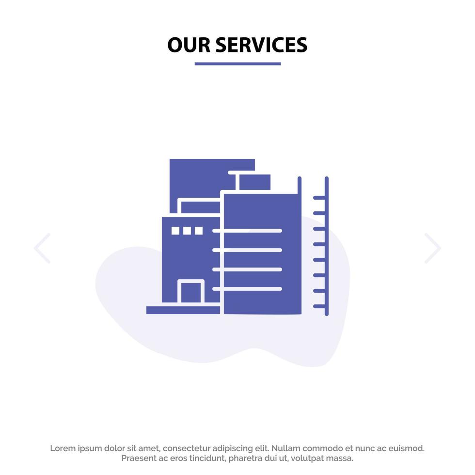 onze Diensten gebouw bouw fabriek industrie solide glyph icoon web kaart sjabloon vector