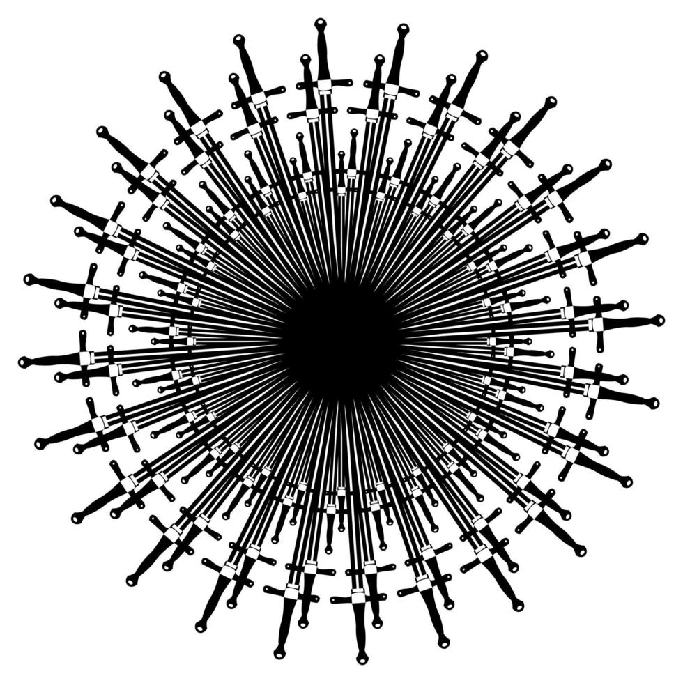 abstract oogbol gemaakt door Zwaarden. gemakkelijk zwart oog icoon. schets vector illustratie geïsoleerd Aan wit achtergrond.