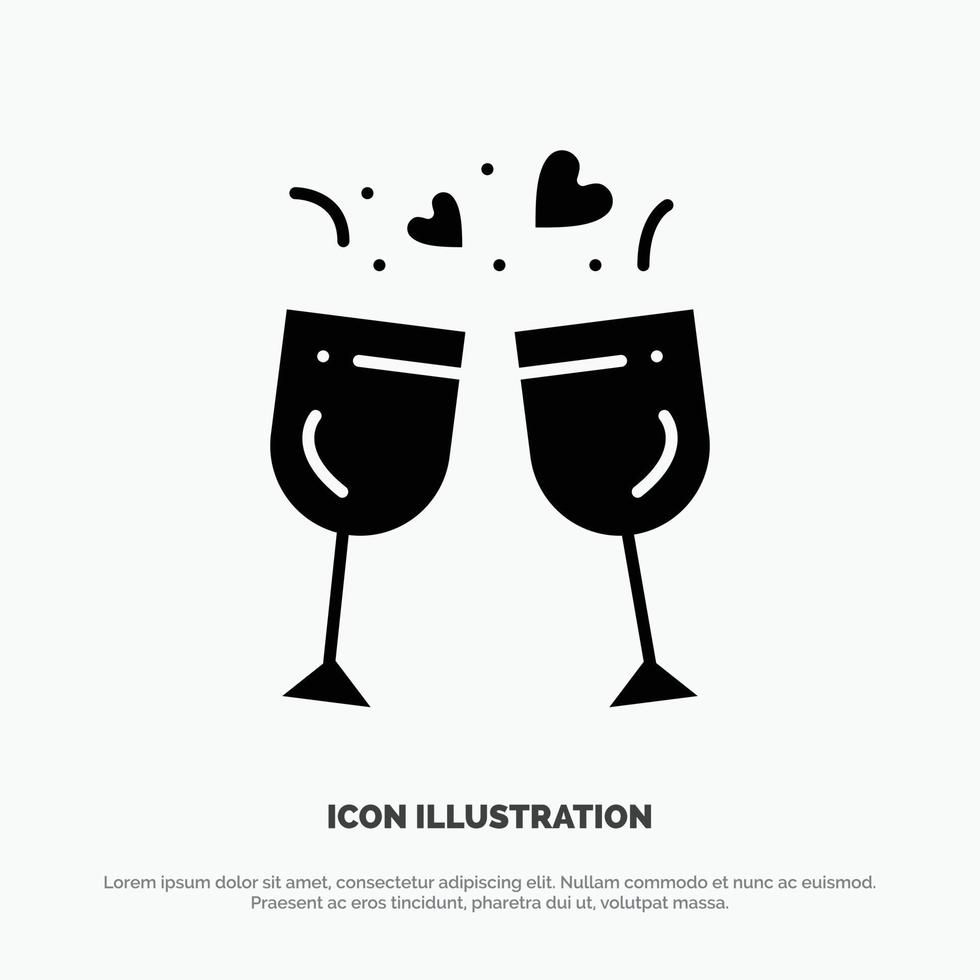 glas liefde drinken bruiloft solide glyph icoon vector