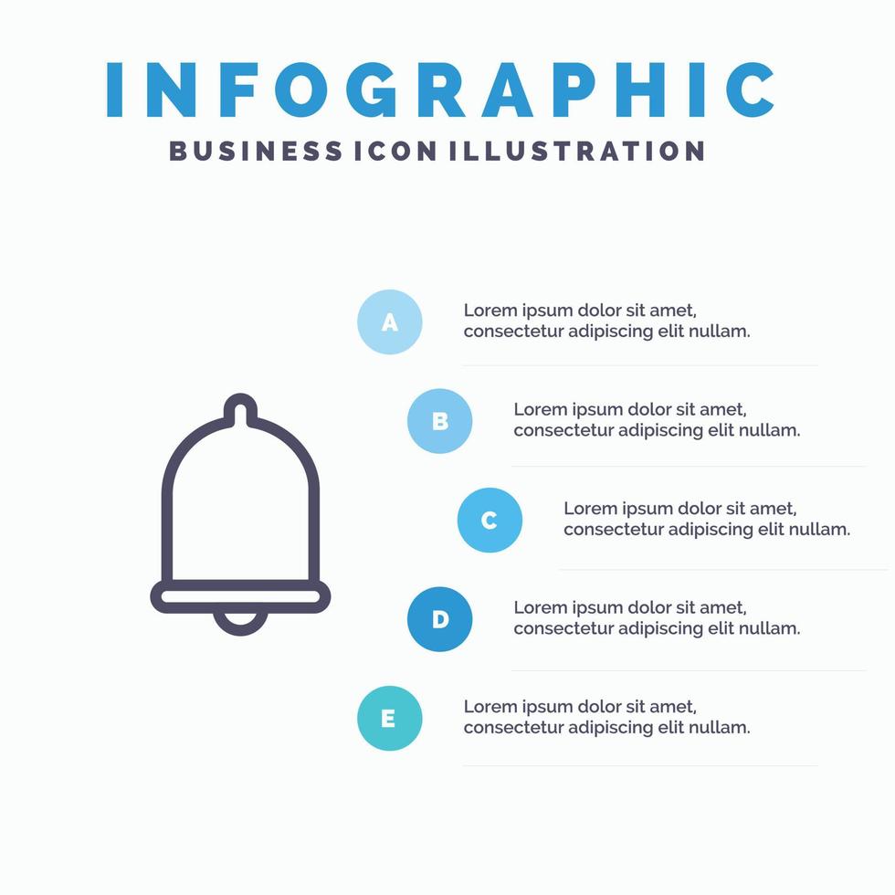 alarm klok kennisgeving geluid lijn icoon met 5 stappen presentatie infographics achtergrond vector