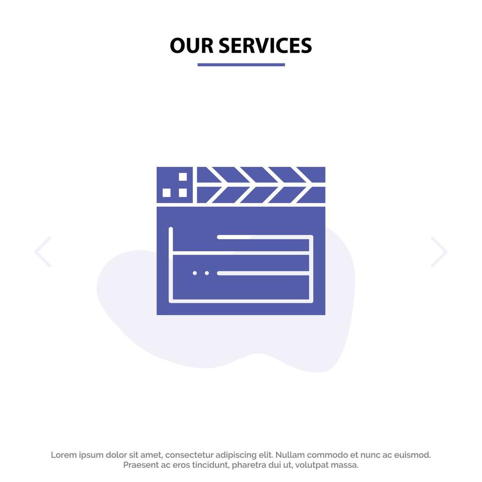 onze Diensten Amerikaans film Verenigde Staten van Amerika video solide glyph icoon web kaart sjabloon vector