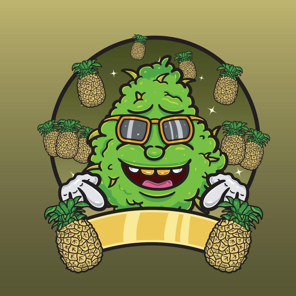 ananas smaak met onkruid mascotte tekenfilm. onkruid ontwerp voor logo, etiket en verpakking Product. vector