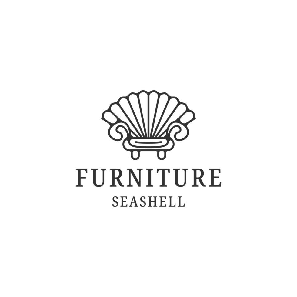 sofa zeeschelp logo met meubilair stijl ontwerp sjabloon vlak vector illustratie