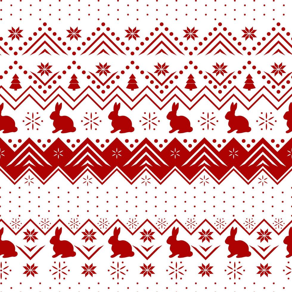 Kerstmis konijnen met ornament. rood en wit gelukkig nieuw jaar achtergrond. vector