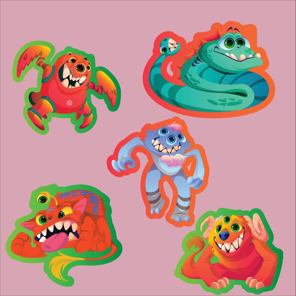 monsters grappig buitenaards wezen dieren sticker vector