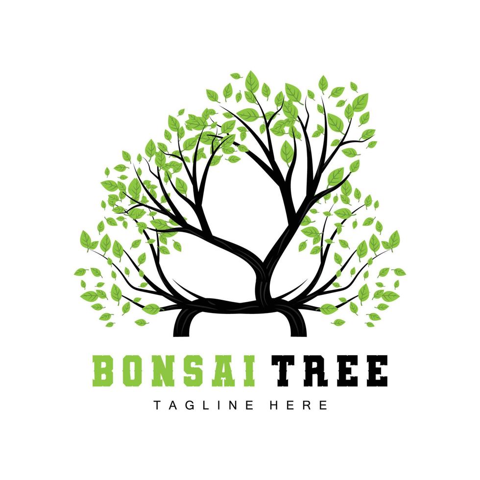 groen boom logo ontwerp, bonsai boom logo illustratie, blad en hout vector