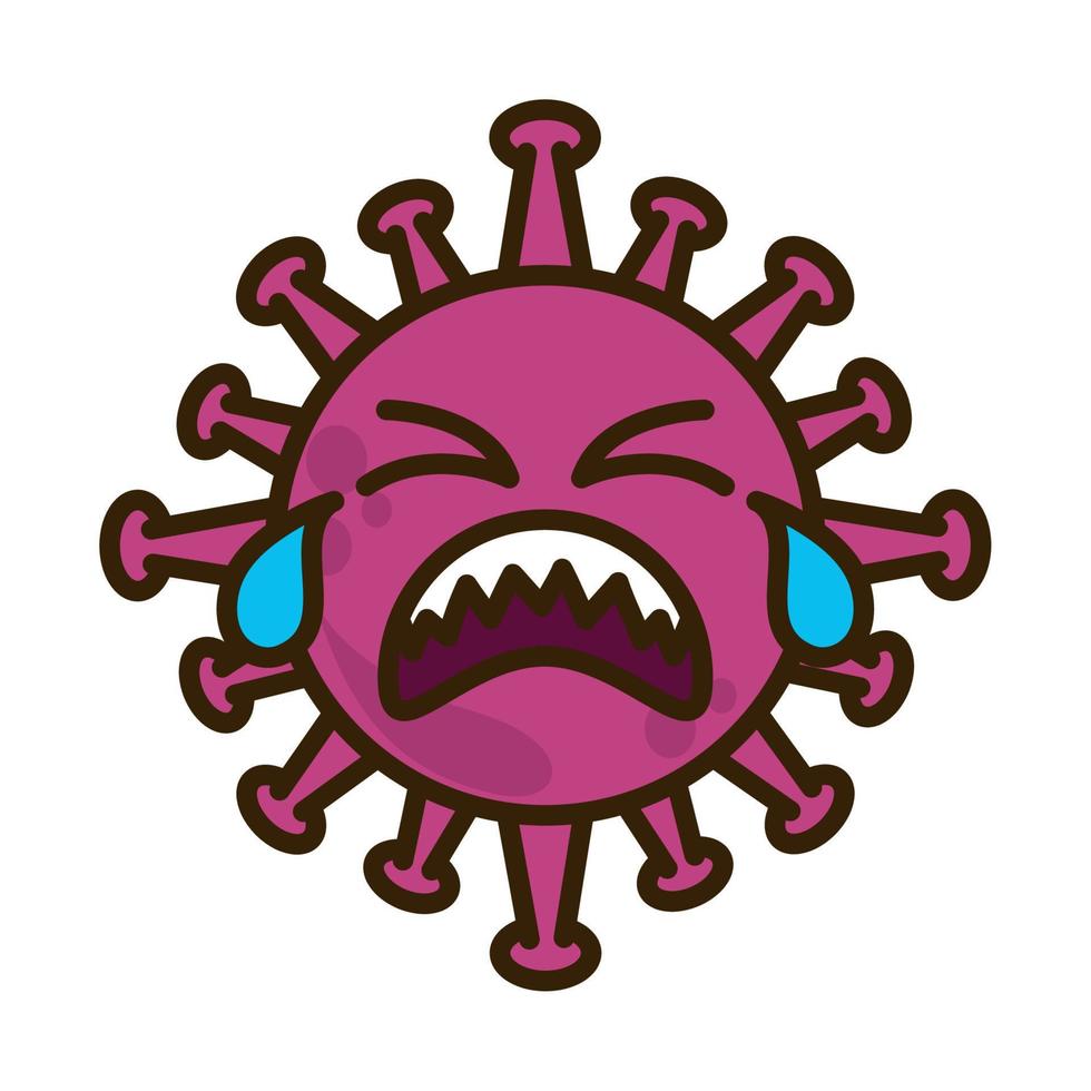 virus emoticon, covid-19 emoji karakter infectie, gezicht tranen vlak tekenfilm stijl vector