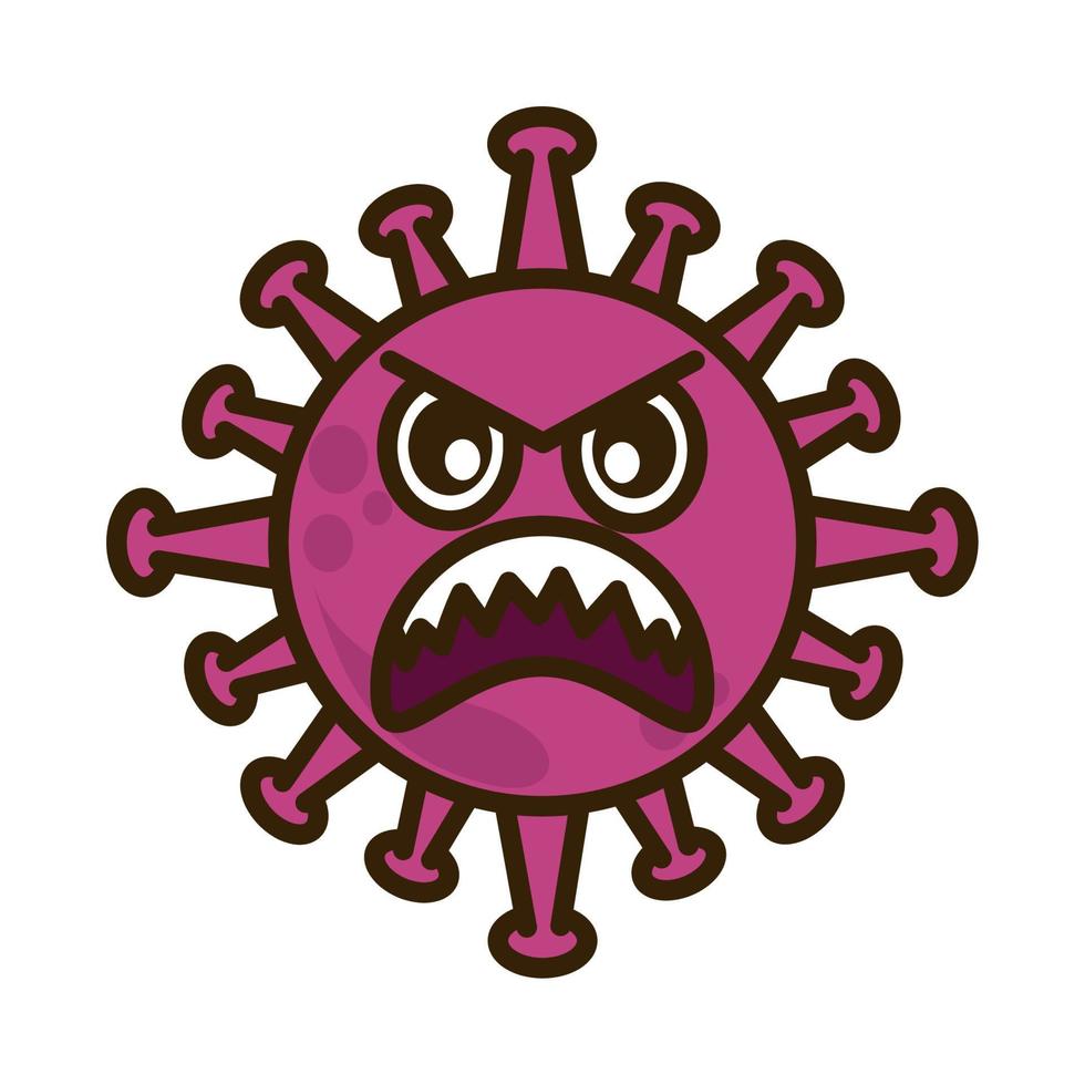 virus emoticon, covid-19 emoji karakter infectie, boos gezicht, vlak tekenfilm stijl vector