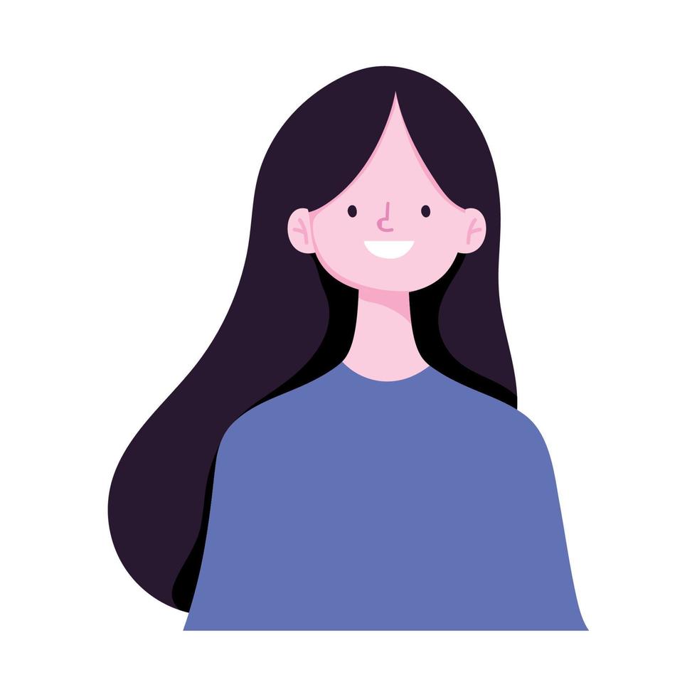 portret jong vrouw karakter geïsoleerd icoon ontwerp wit achtergrond vector