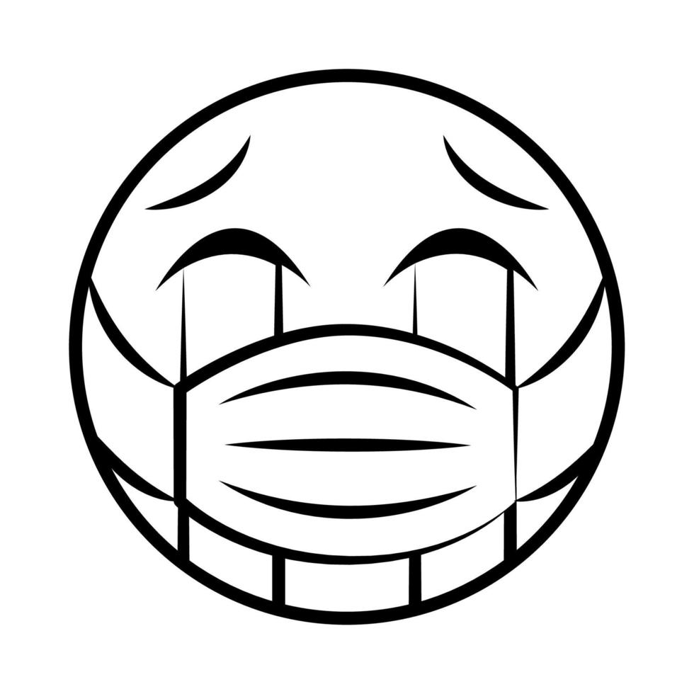 emoticon met medisch masker coronavirus covid-19 pandemie, lijn tekenfilm stijl vector