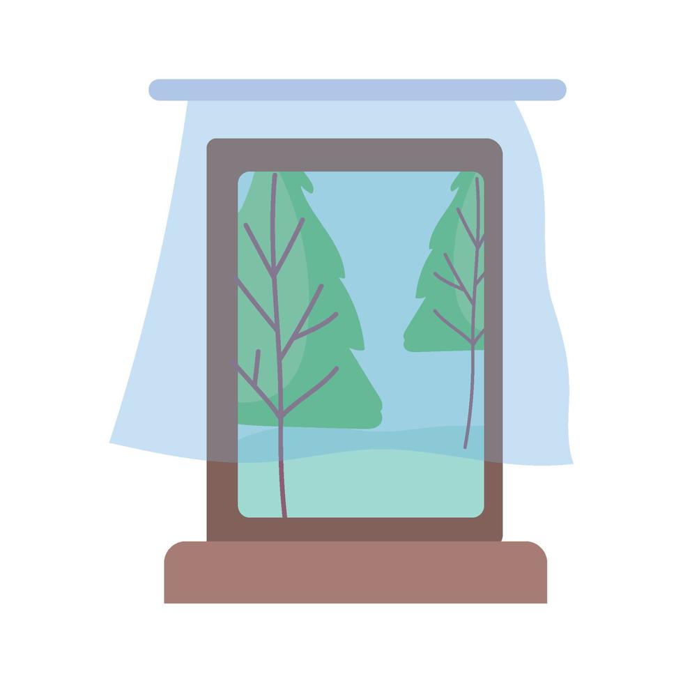 venster gordijnen landschap visie geïsoleerd icoon ontwerp wit achtergrond vector