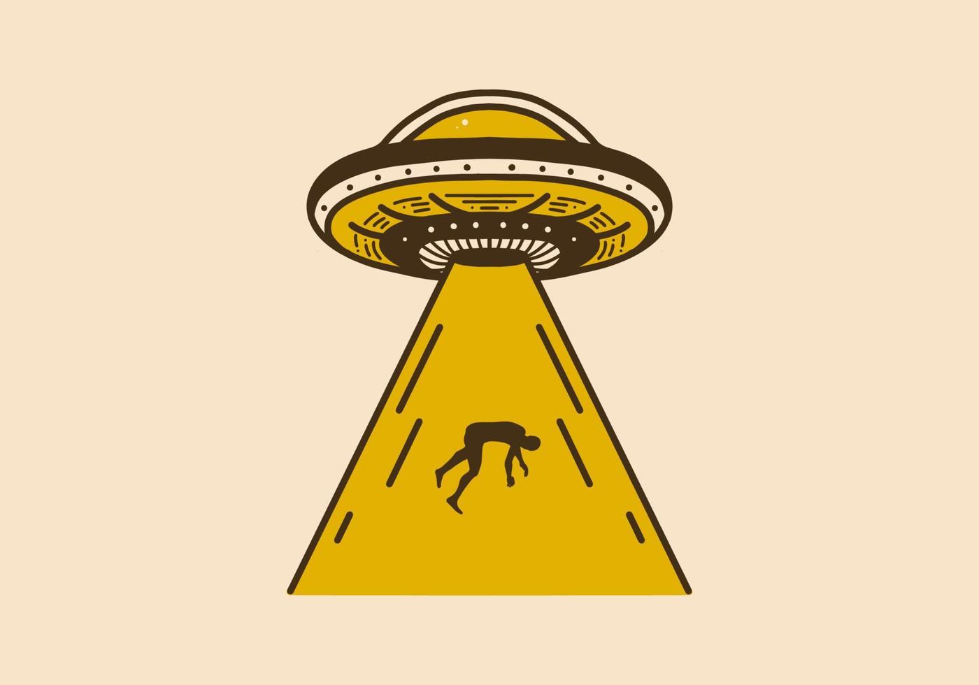 wijnoogst kunst illustratie van een ufo zuigen een menselijk vector
