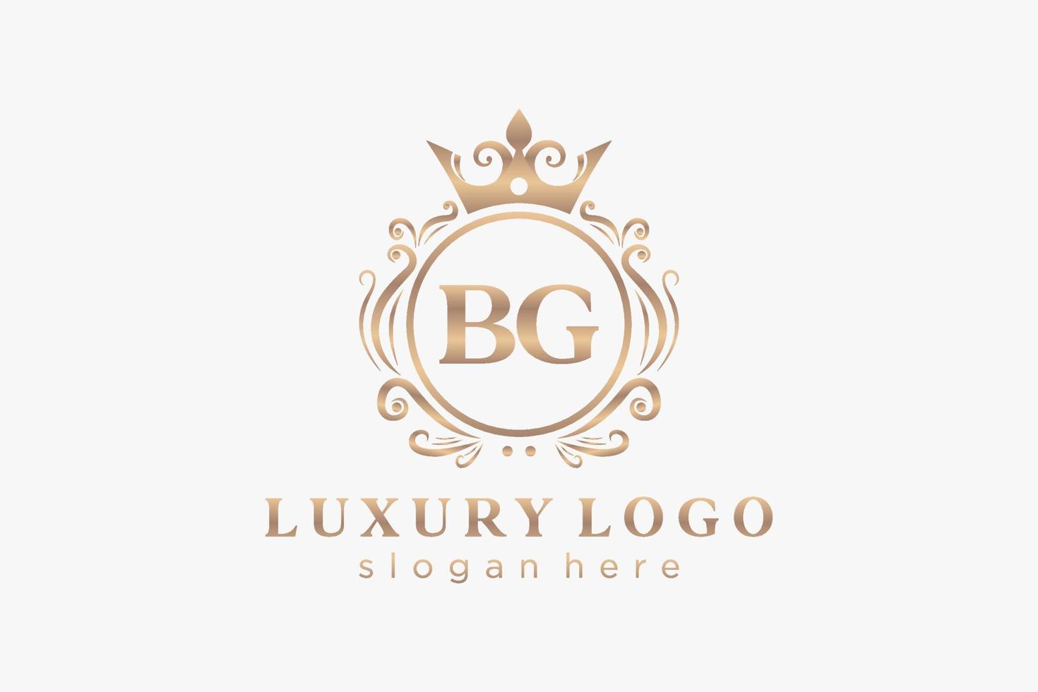 eerste bg brief Koninklijk luxe logo sjabloon in vector kunst voor restaurant, royalty, boetiek, cafe, hotel, heraldisch, sieraden, mode en andere vector illustratie.