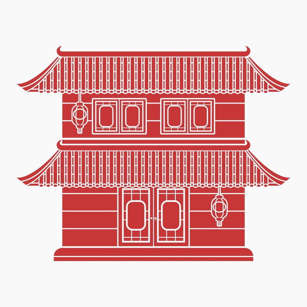 bewerkbare traditioneel Chinese gebouw met twee vloeren vector illustratie in vlak monochroom stijl voor artwork element van oosters geschiedenis en cultuur verwant ontwerp