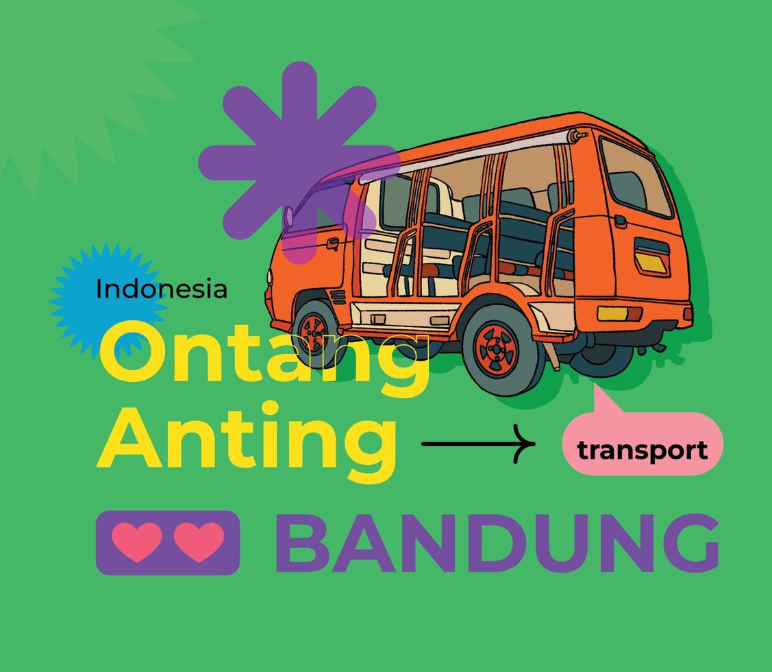 Indonesië ontang-anting vervoer in Bandung hand getekend illustratie wijnoogst vector