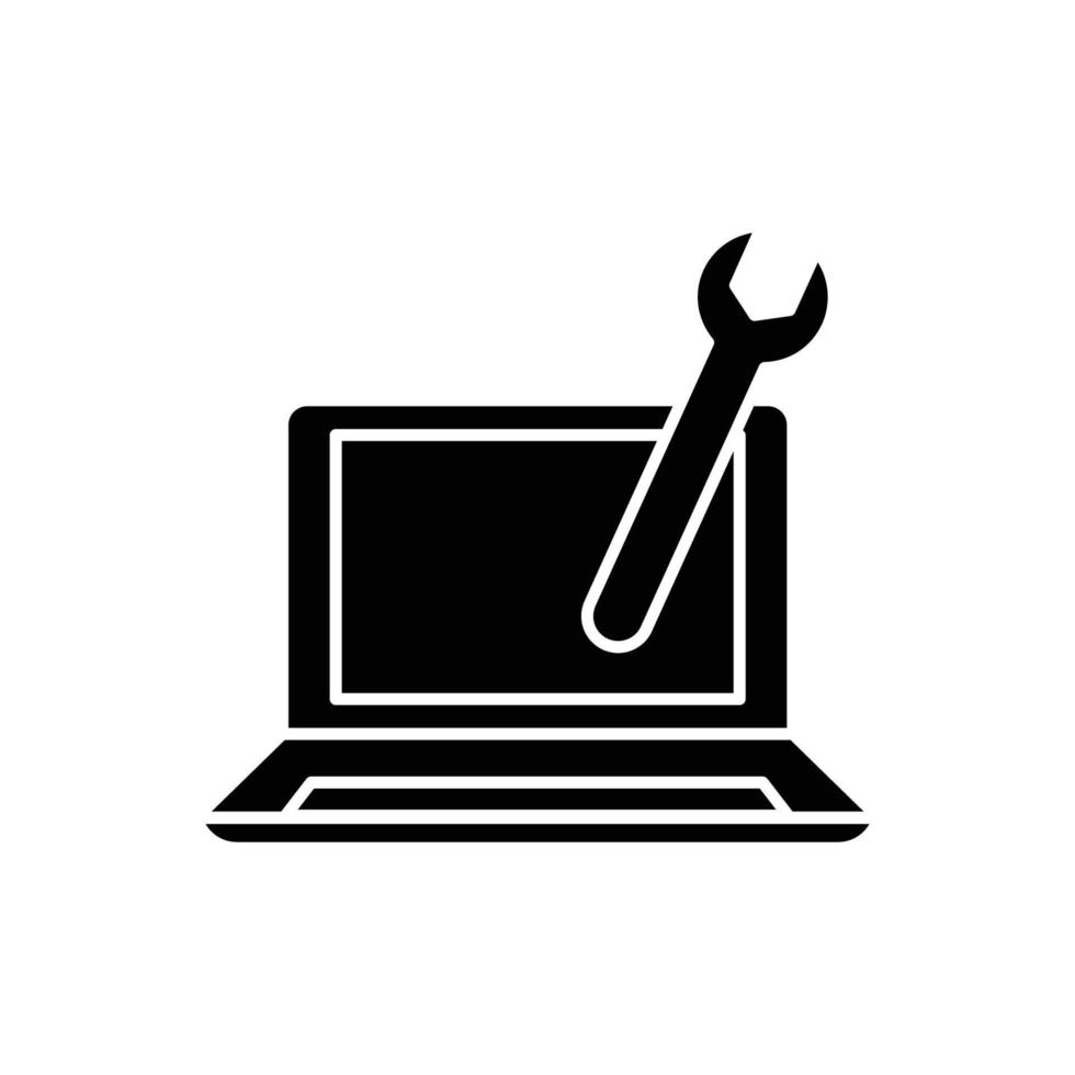 laptop glyph icoon illustratie met moersleutel. icoon illustratie verwant reparatie, onderhoud. gemakkelijk vector ontwerp bewerkbare