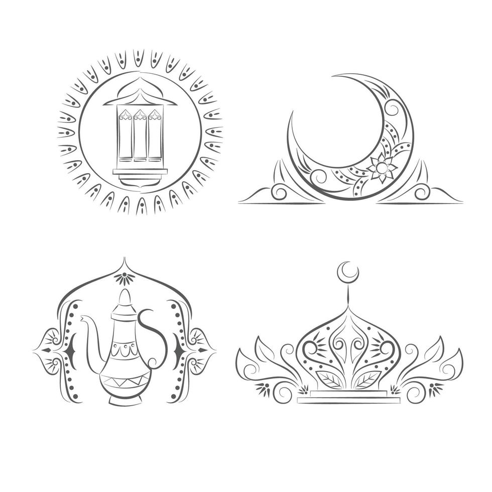 Ramadan kareem Arabisch element ornament etiket hand- getrokken lijn schetsen verzameling vector