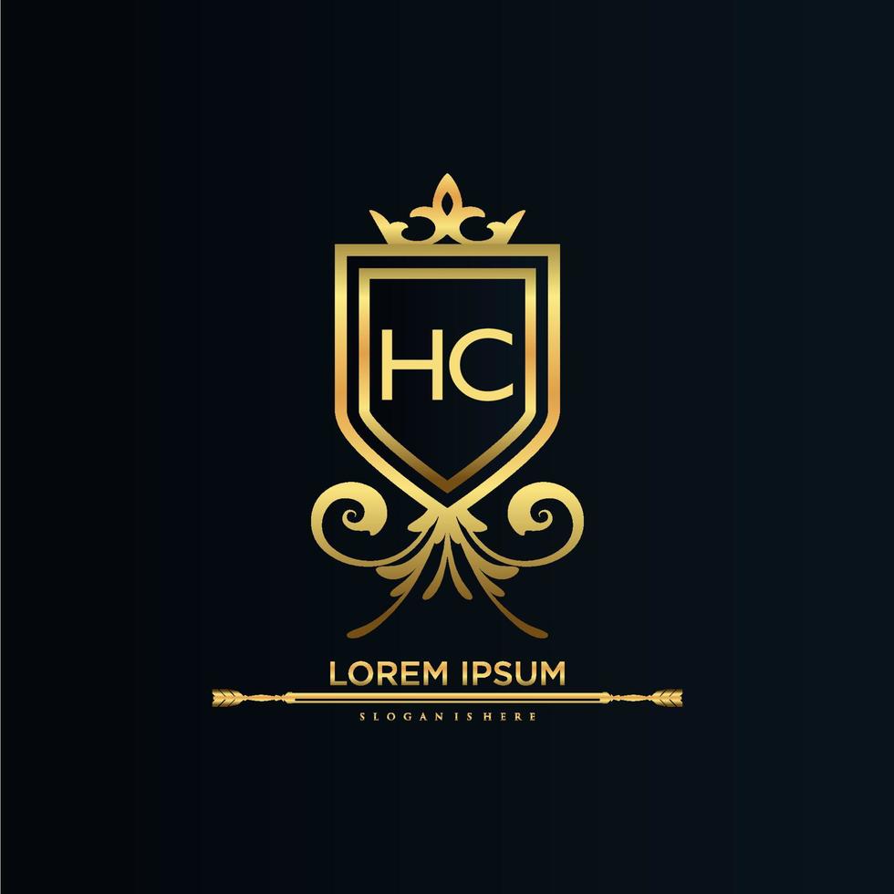hc brief eerste met Koninklijk sjabloon.elegant met kroon logo vector, creatief belettering logo vector illustratie.
