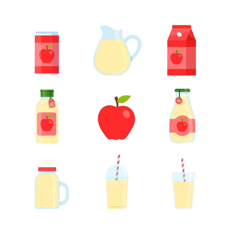 rood appel drank in kan, plastic kop en glas kop geïsoleerd Aan wit achtergrond, sap en smoothie vector