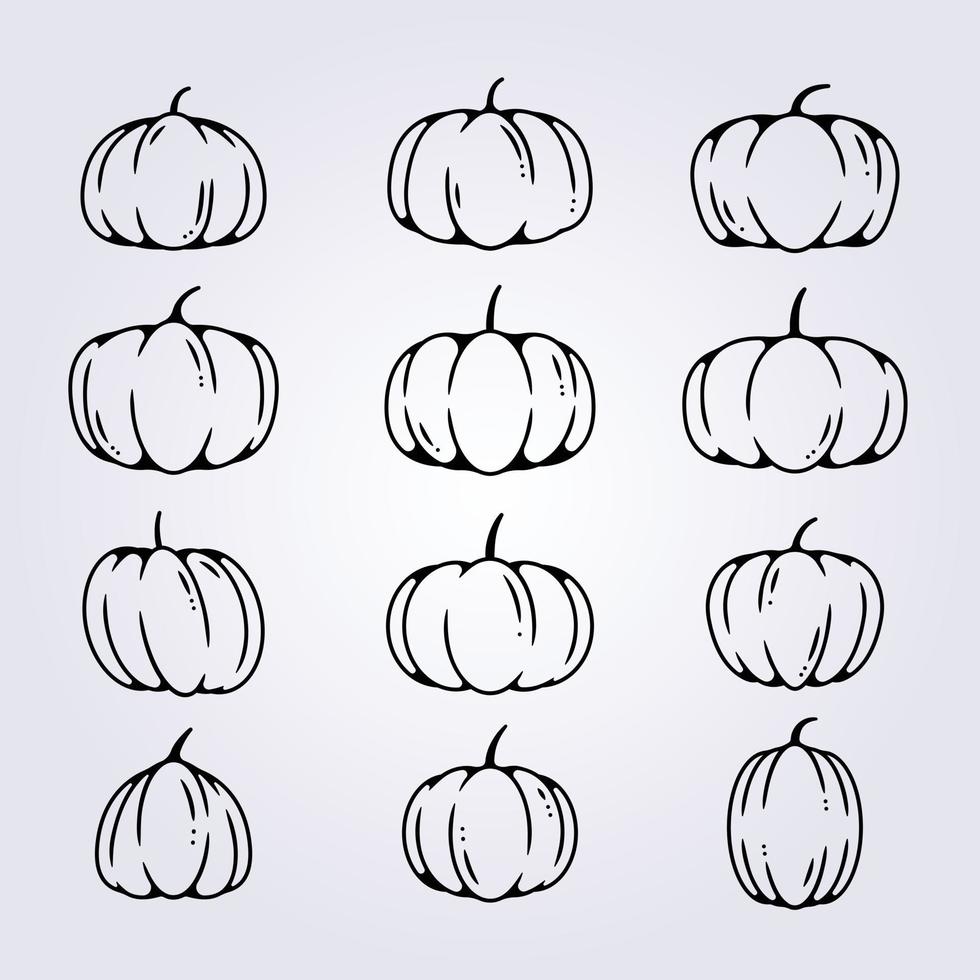 bundel van divers van pompoenen in modern lijn vector logo icoon symbool teken illustratie ontwerp