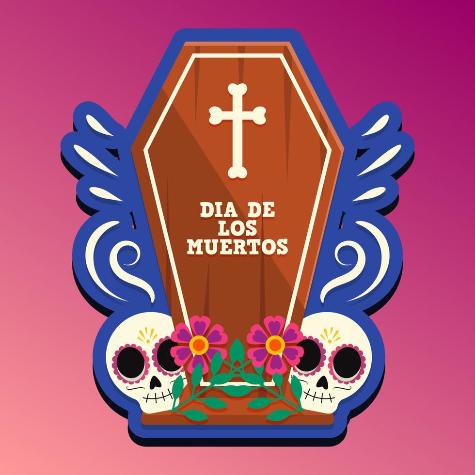 dia de los muertos, dag van de dood of halloween groet kaart, banier, uitnodiging. suiker tattoo schedels, goudsbloem bloemen, Catrina calavera traditioneel Mexico skelet decoratie vector illustratie.