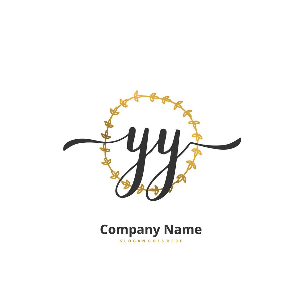yy eerste handschrift en handtekening logo ontwerp met cirkel. mooi ontwerp handgeschreven logo voor mode, team, bruiloft, luxe logo. vector