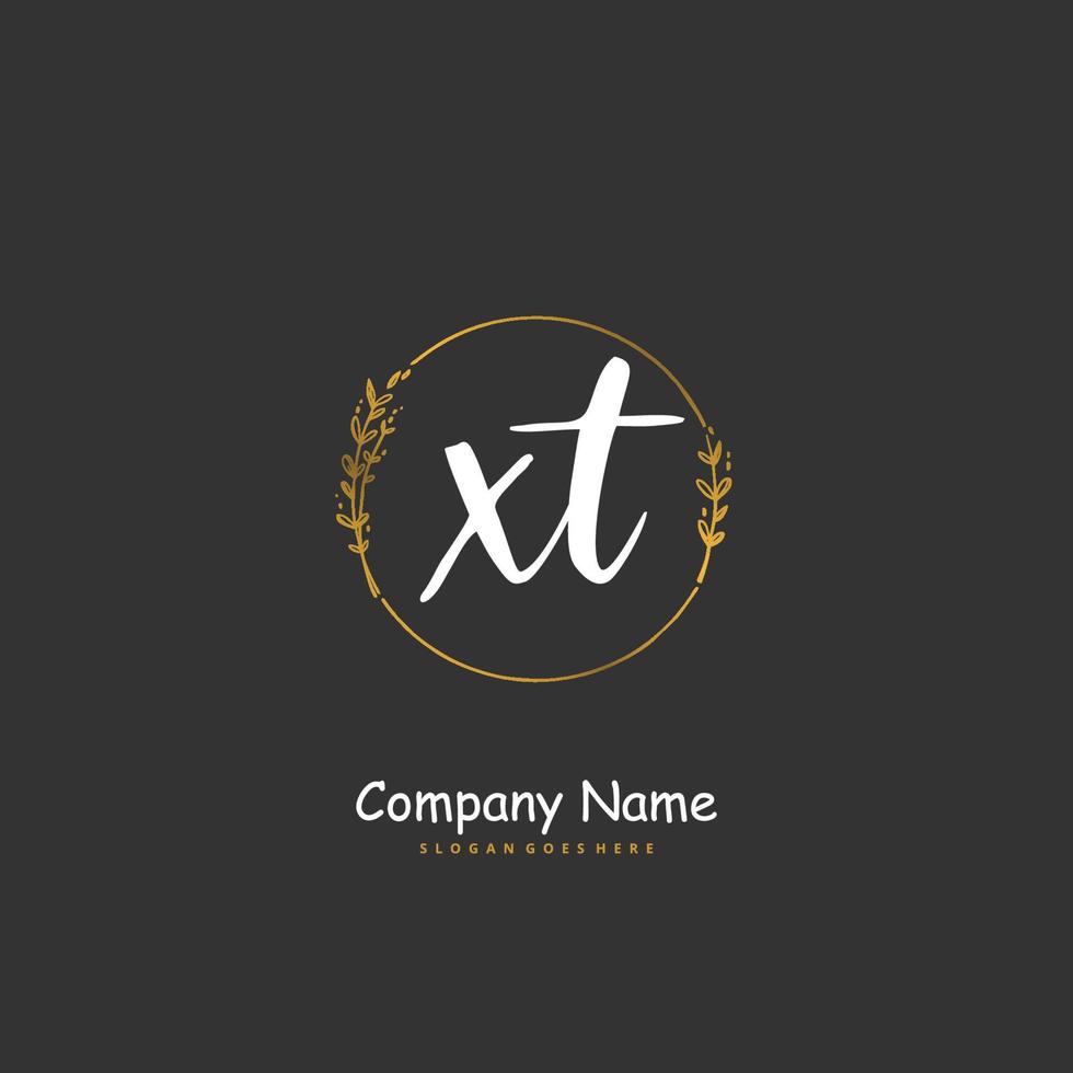 xt eerste handschrift en handtekening logo ontwerp met cirkel. mooi ontwerp handgeschreven logo voor mode, team, bruiloft, luxe logo. vector