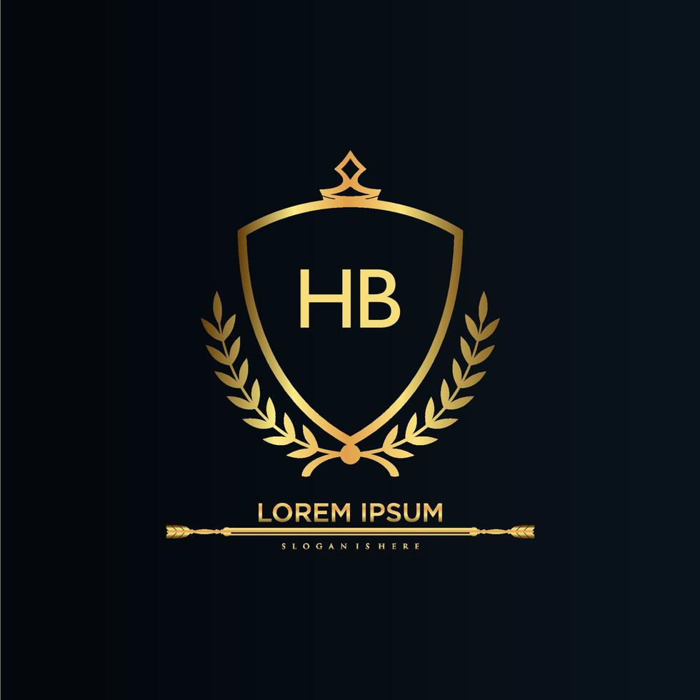 hb brief eerste met Koninklijk sjabloon.elegant met kroon logo vector, creatief belettering logo vector illustratie.