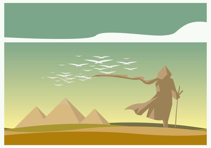 Een Lopende Mannen En Piramide Landschap Vector